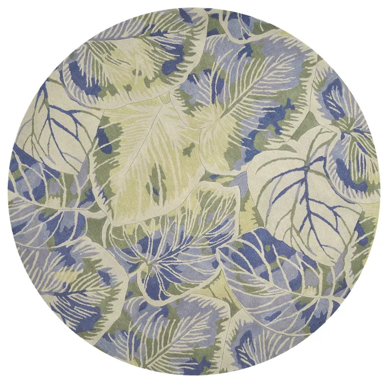 Round Wool Blue or  Green Area Rug Photo 5