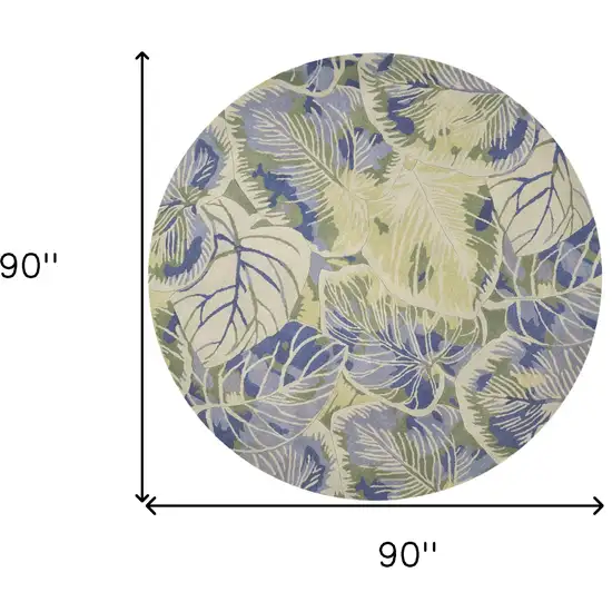 7' Blue Green And Beige Wool Tropical Botanical Hand Tufted Round Rug Photo 3