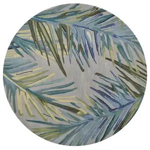 Photo of Round Wool Grey or  Blue Area Rug