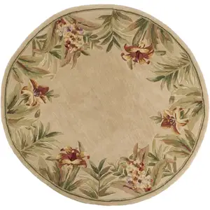 Photo of Round  Wool Ivory  Area Rug
