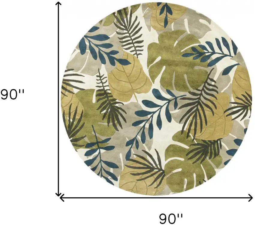 Round Wool Ivory  Area Rug Photo 10