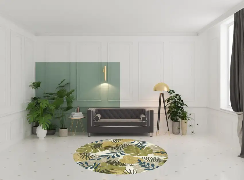 Round Wool Ivory  Area Rug Photo 7