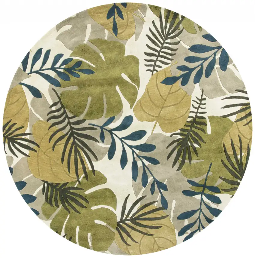 Round Wool Ivory  Area Rug Photo 3
