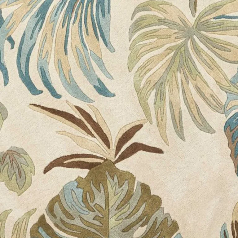 Round Wool Ivory or Blue Area Rug Photo 3