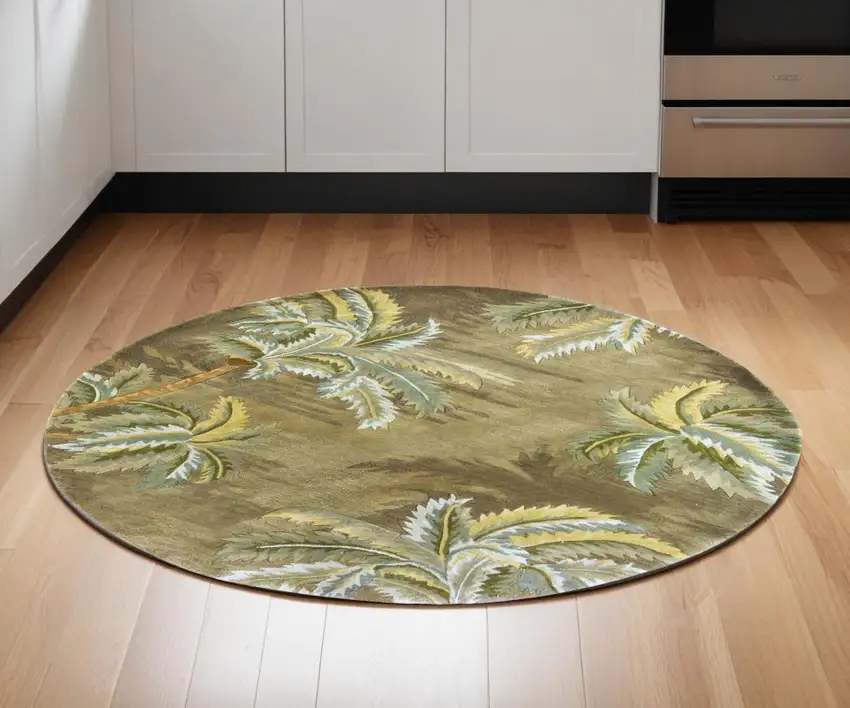 5' Moss Green Round Wool Hand Tufted Area Rug Photo 1