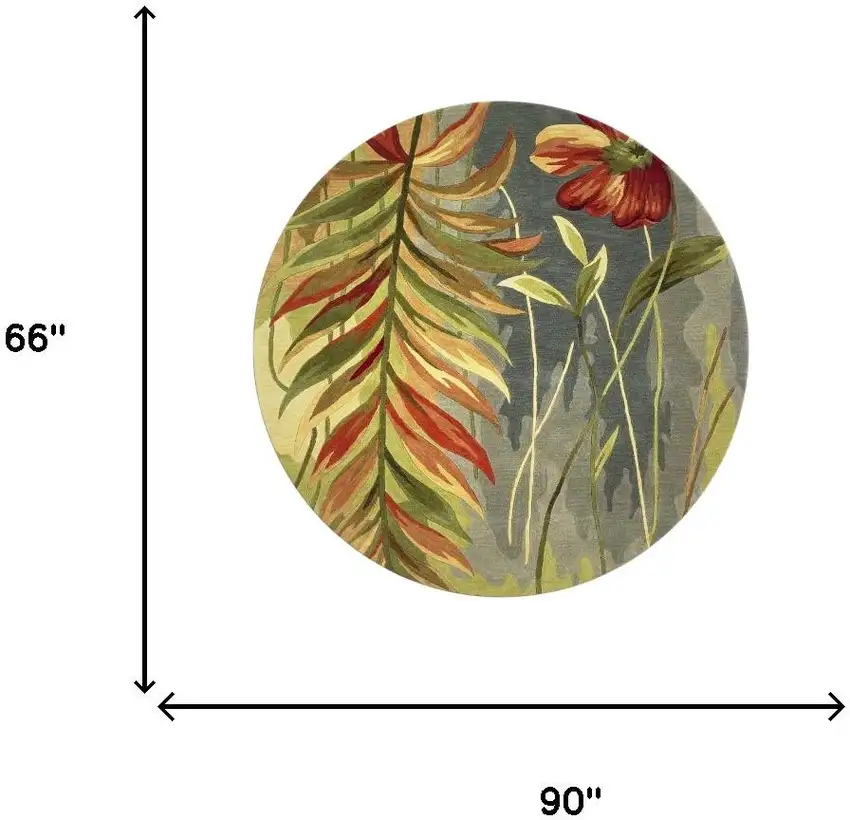 5' Blue And Green Wool Tropical Botanical Hand Tufted Round Rug Photo 3