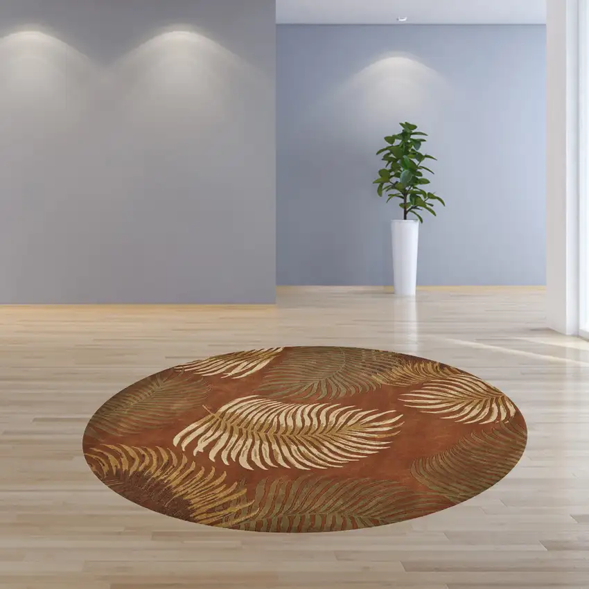 Round Wool Rust Area Rug Photo 4