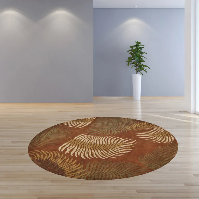 Round Wool Rust Area Rug Photo 4