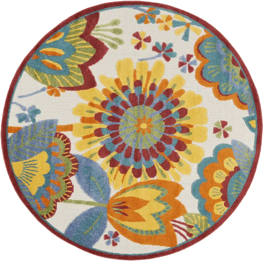 4' Yellow And Ivory Round Indoor Outdoor Area Rug Photo 1