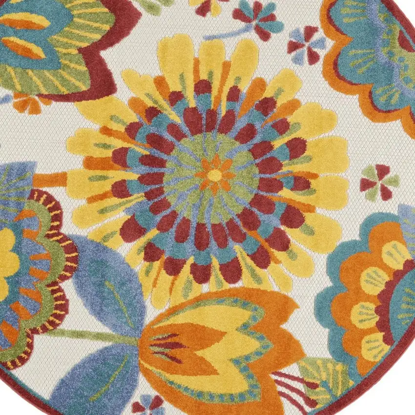 4' Yellow And Ivory Round Indoor Outdoor Area Rug Photo 3