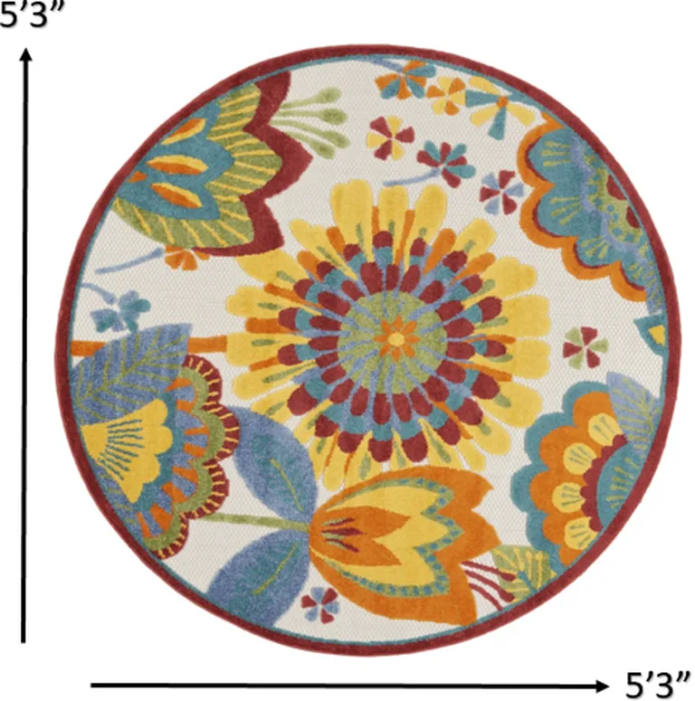Round Yellow and Ivory Indoor Outdoor Area Rug Photo 1