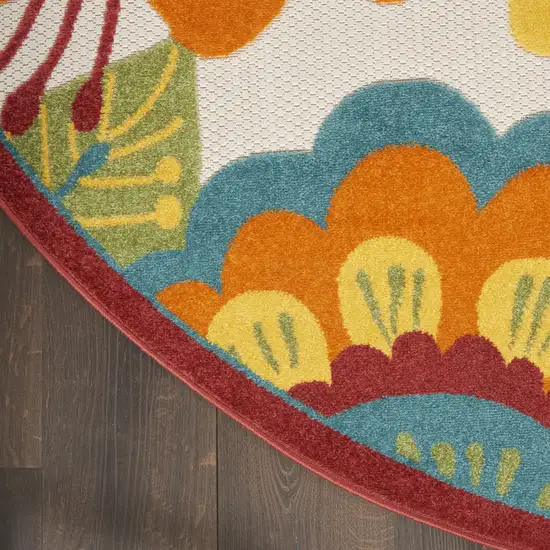 Yellow And Ivory Round Floral Indoor Outdoor Area Rug Photo 3