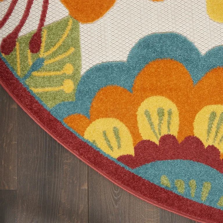 Round Yellow and Ivory Indoor Outdoor Area Rug Photo 3
