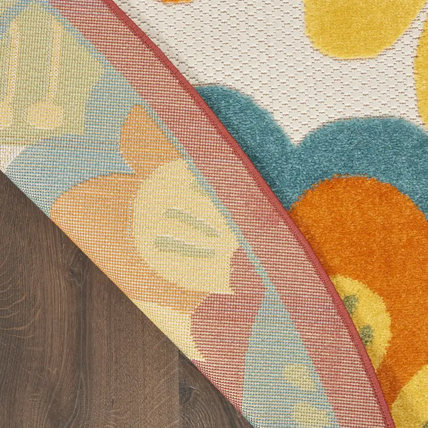 5' Yellow And Ivory Round Indoor Outdoor Area Rug Photo 9