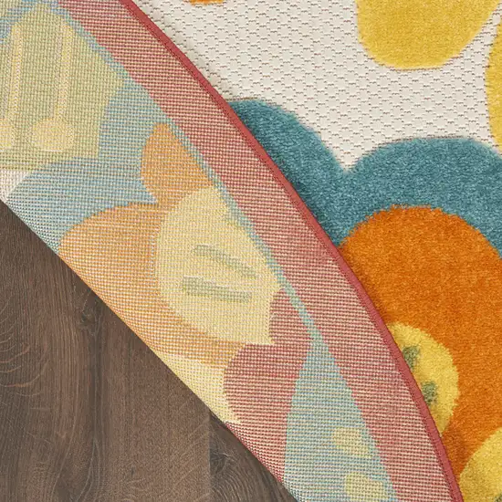 Yellow And Ivory Round Floral Indoor Outdoor Area Rug Photo 7