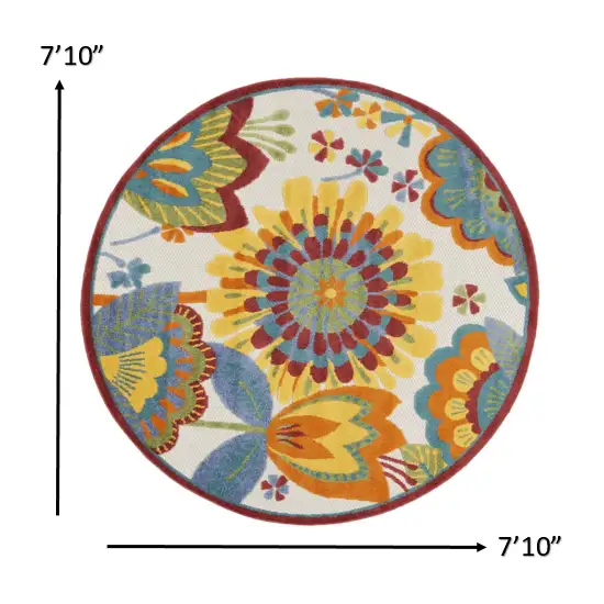 Round Yellow and Ivory Indoor Outdoor Area Rug Photo 4