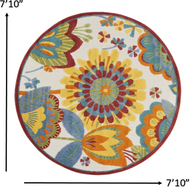 Round Yellow and Ivory Indoor Outdoor Area Rug Photo 4