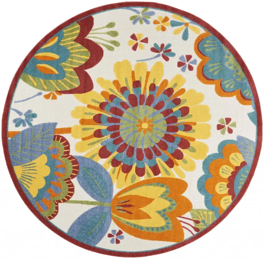 Round Yellow and Ivory Indoor Outdoor Area Rug Photo 1