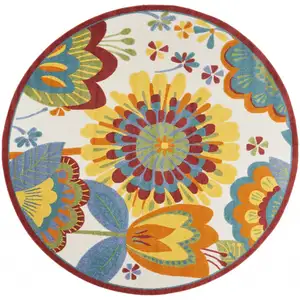Photo of Round Yellow and Ivory Indoor Outdoor Area Rug