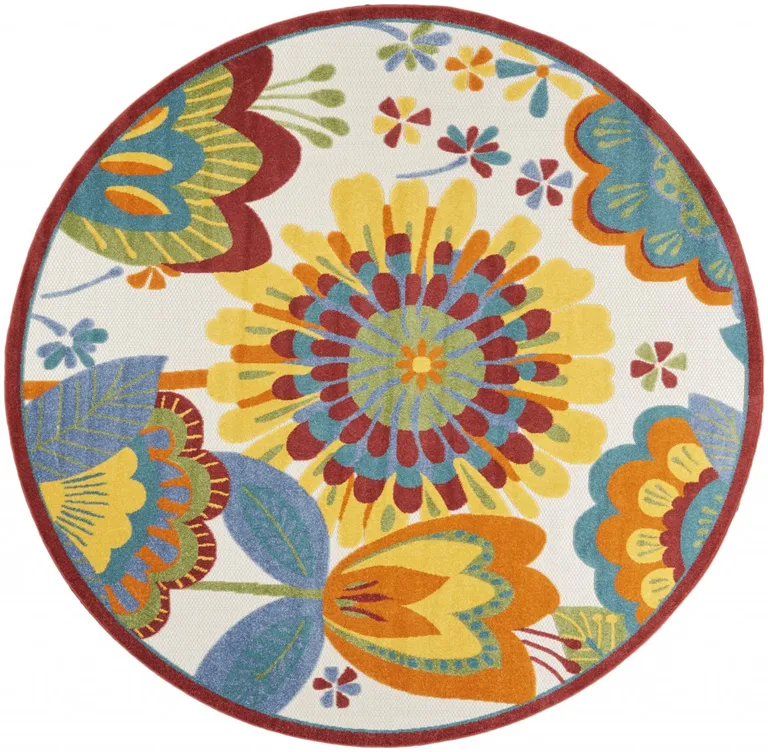 Round Yellow and Ivory Indoor Outdoor Area Rug Photo 1