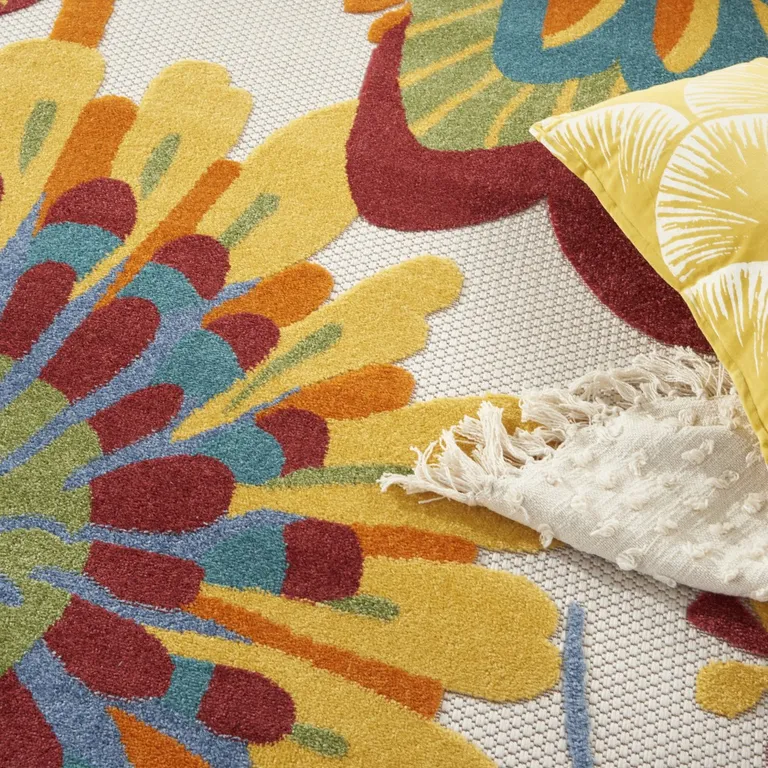 Round Yellow and Ivory Indoor Outdoor Area Rug Photo 3