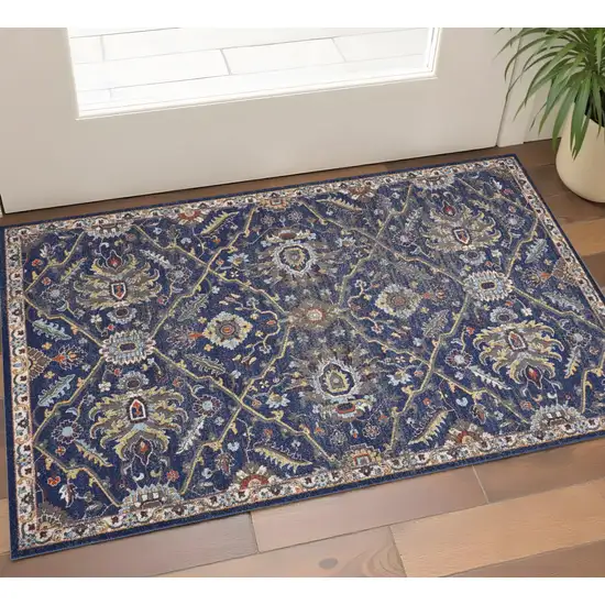 Royal Blue Gold And Gray Medallion Area Rug Photo 1