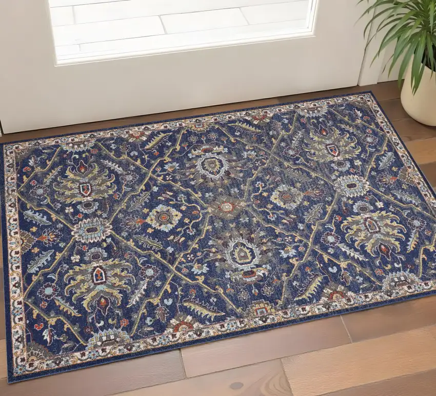 Royal Blue Gold And Gray Medallion Area Rug Photo 1
