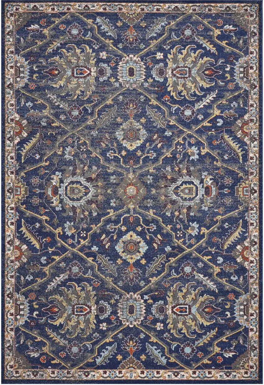 3'X5' Royal Blue Machine Woven Floral Traditional Indoor Area Rug Photo 2