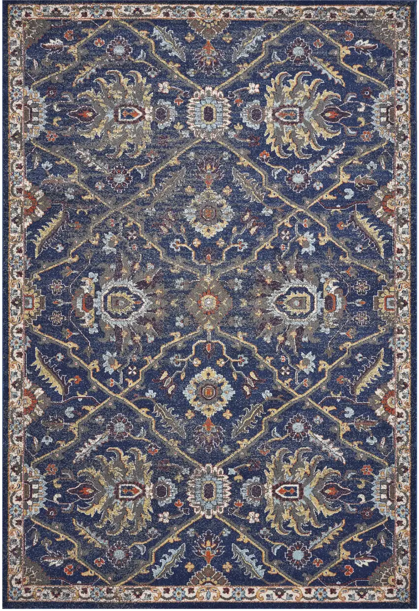 3'X5' Royal Blue Machine Woven Floral Traditional Indoor Area Rug Photo 2