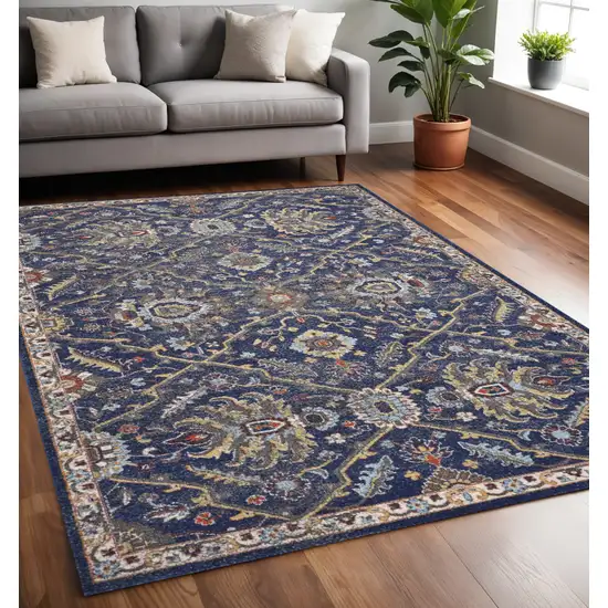 Royal Blue Gold And Gray Medallion Area Rug Photo 1