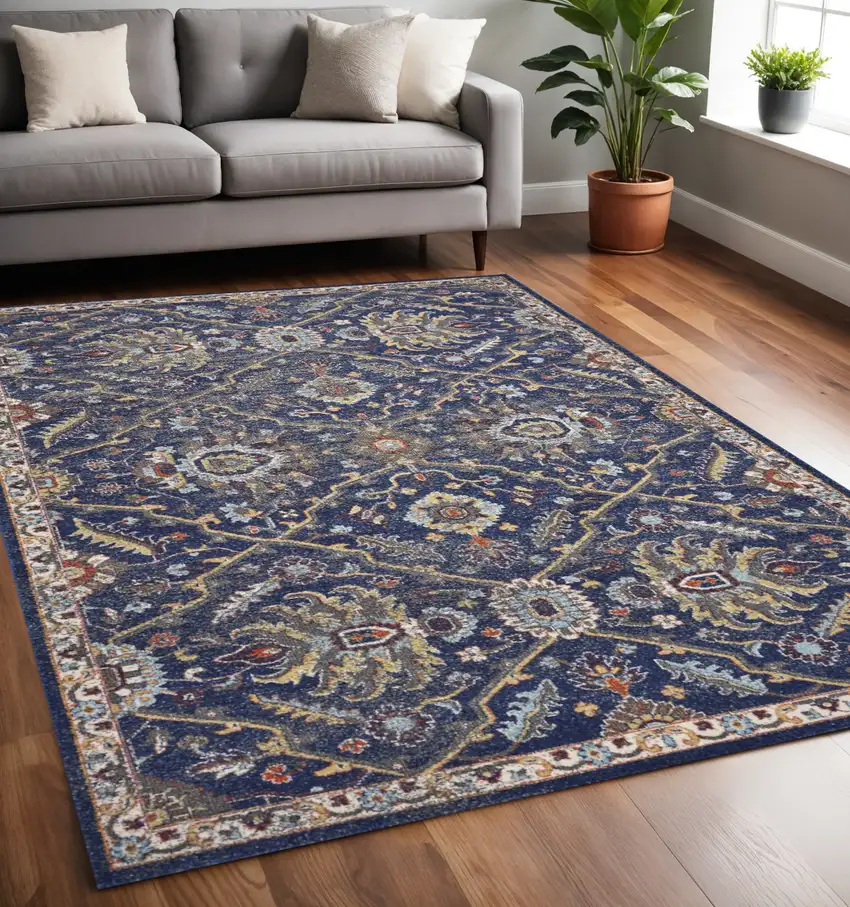 Royal Blue Gold And Gray Medallion Area Rug Photo 1