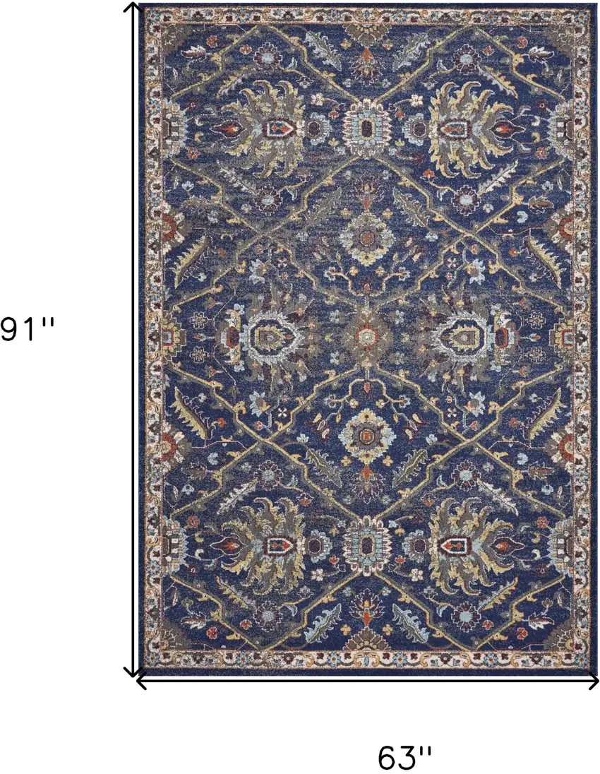 Navy Gold and Ivory Oriental Area Rug Photo 3