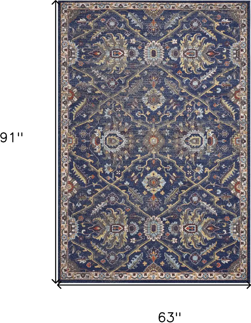 5'X8' Royal Blue Machine Woven Traditional Indoor Area Rug Photo 3