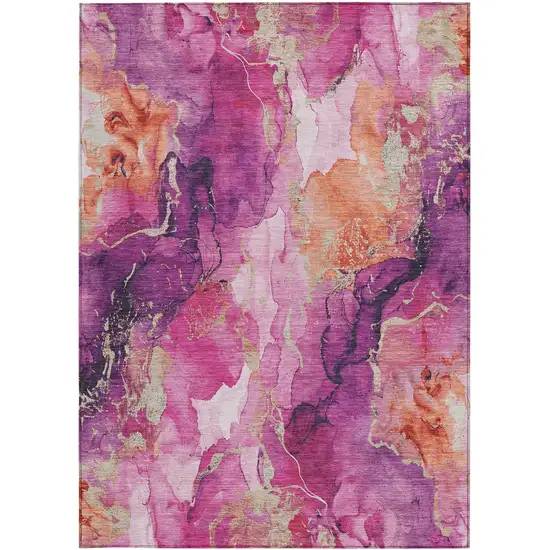 Ruby Red And Purple Abstract Washable Indoor Outdoor Area Rug Photo 1