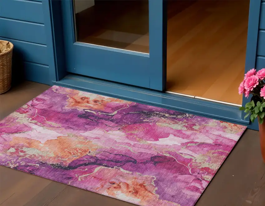 Ruby Red And Purple Abstract Washable Indoor Outdoor Area Rug Photo 2