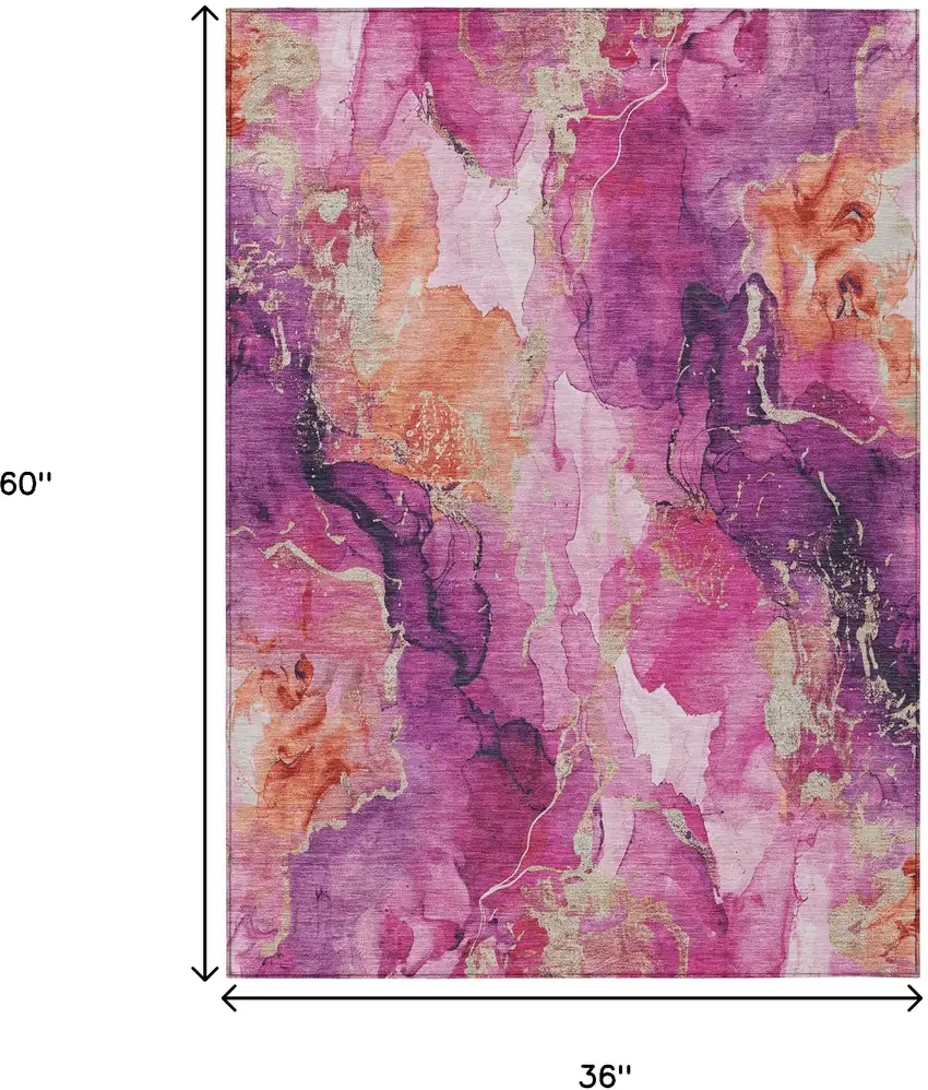 Ruby Red And Purple Abstract Washable Indoor Outdoor Area Rug Photo 9