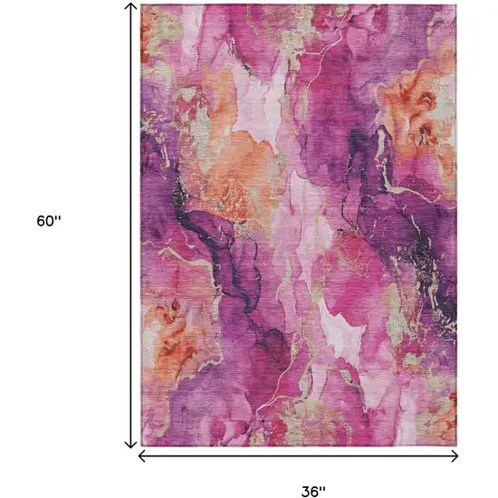 Ruby Red And Purple Abstract Washable Indoor Outdoor Area Rug Photo 9