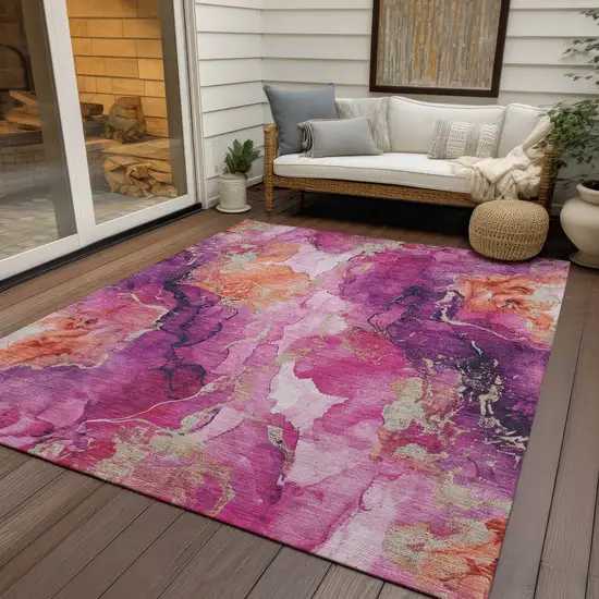 Ruby Red And Purple Abstract Washable Indoor Outdoor Area Rug Photo 4