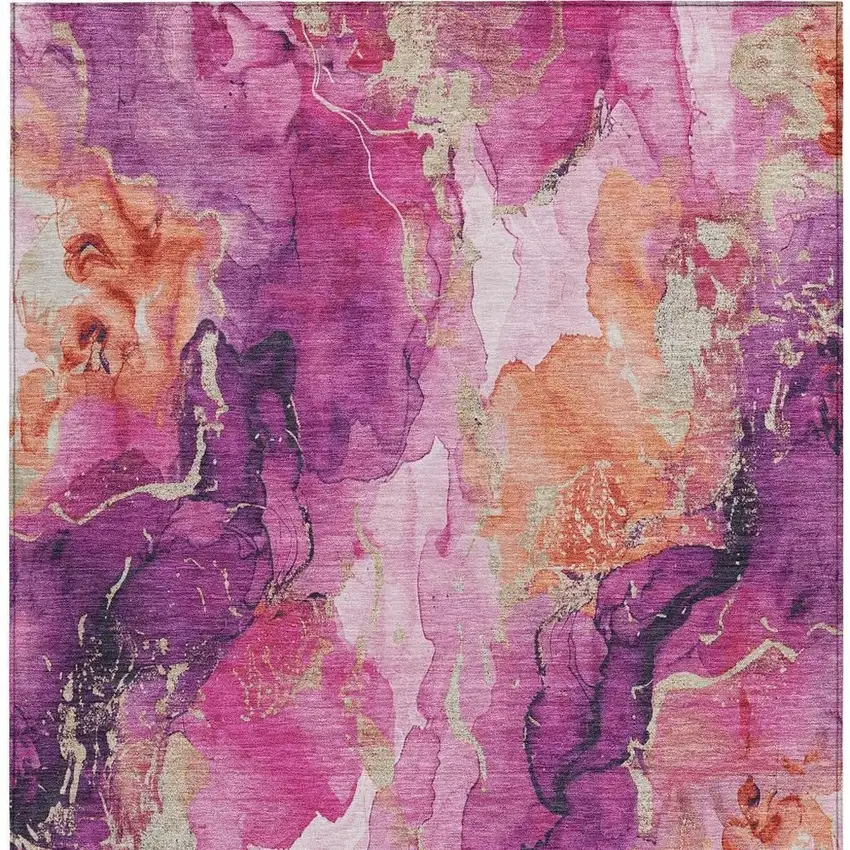 Ruby Red And Purple Abstract Washable Indoor Outdoor Area Rug Photo 3
