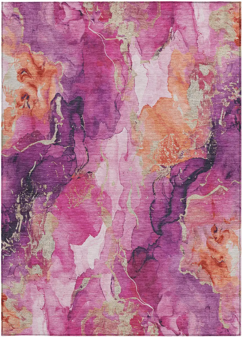 Ruby Red And Purple Abstract Washable Indoor Outdoor Area Rug Photo 1