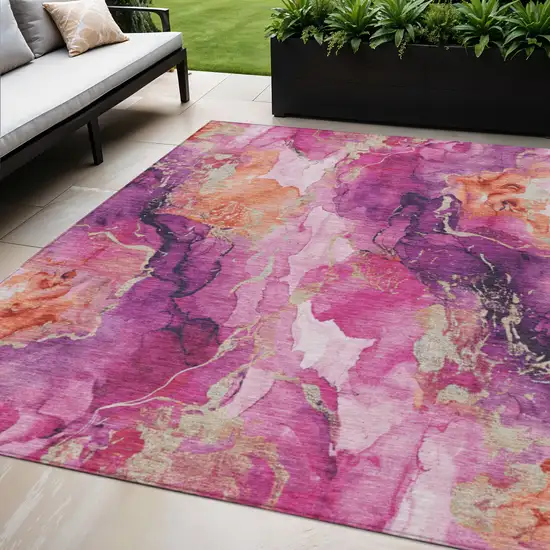 Ruby Red And Purple Abstract Washable Indoor Outdoor Area Rug Photo 2