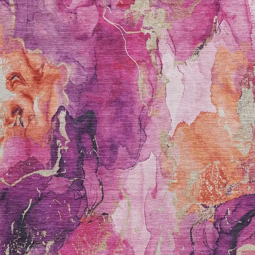 Ruby Red And Purple Abstract Washable Indoor Outdoor Area Rug Photo 3