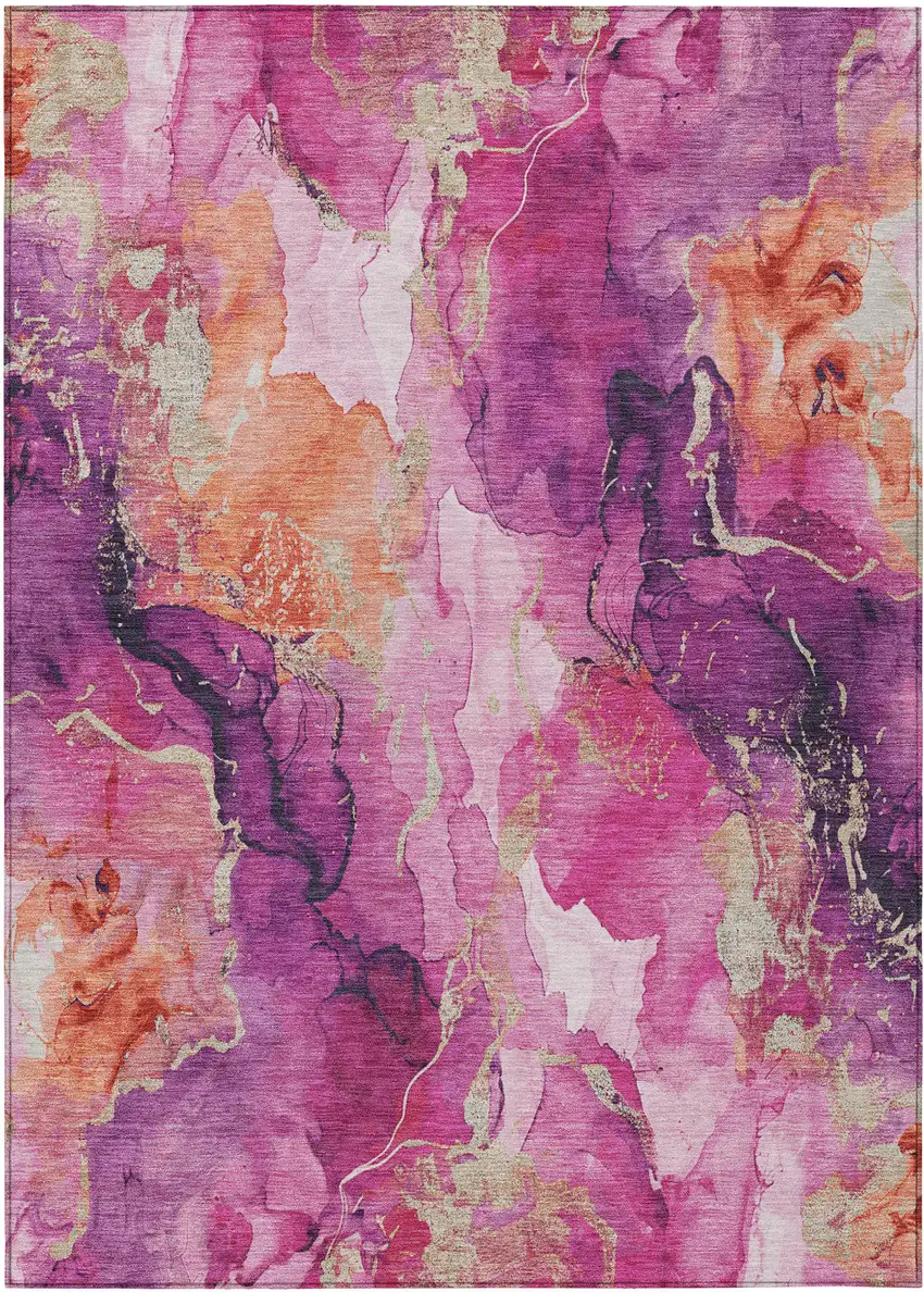 Ruby Red And Purple Abstract Washable Indoor Outdoor Area Rug Photo 1