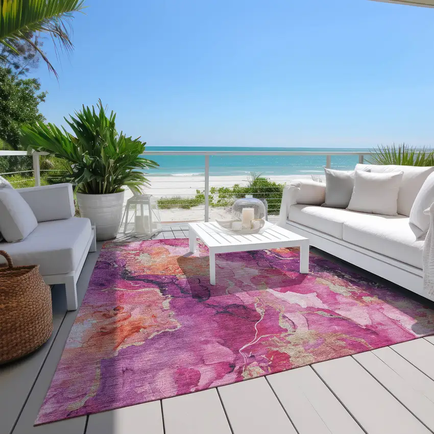 Ruby Red And Purple Abstract Washable Indoor Outdoor Area Rug Photo 8