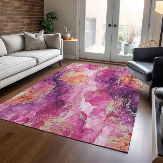 Ruby Red And Purple Abstract Washable Indoor Outdoor Area Rug Photo 6