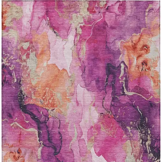 Ruby Red And Purple Abstract Washable Indoor Outdoor Area Rug Photo 3