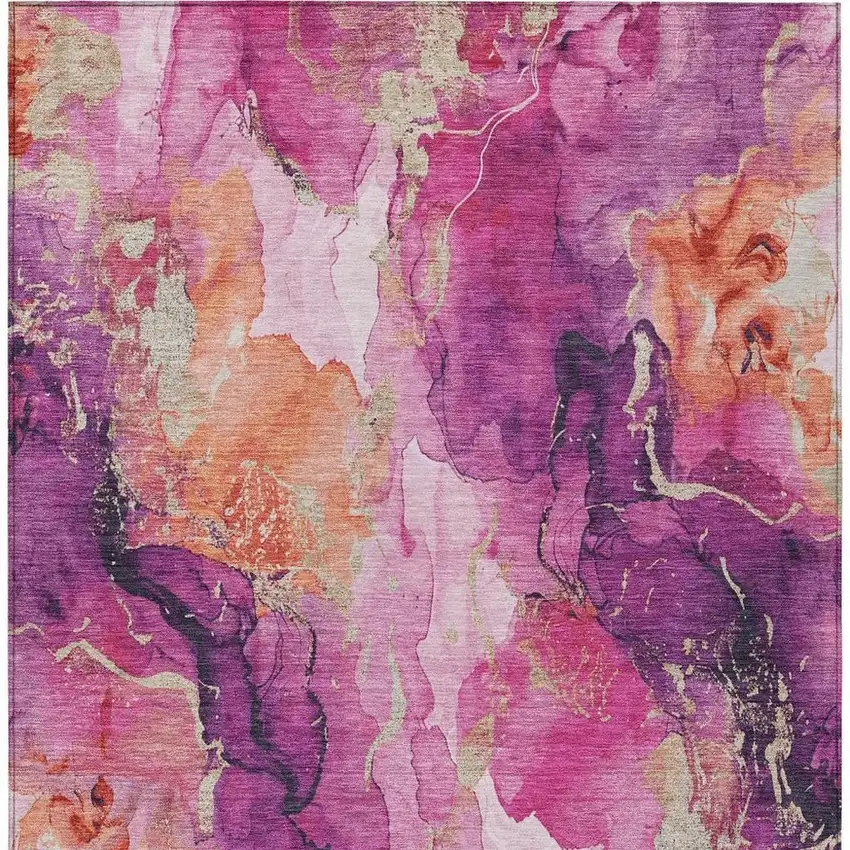 Ruby Red And Purple Abstract Washable Indoor Outdoor Area Rug Photo 3