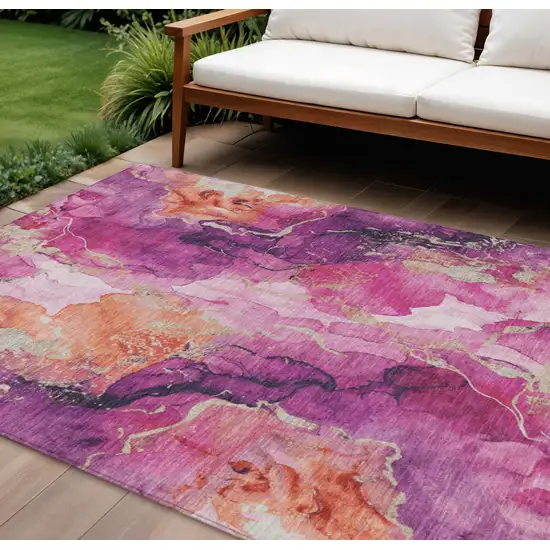 Ruby Red And Purple Abstract Washable Indoor Outdoor Area Rug Photo 2