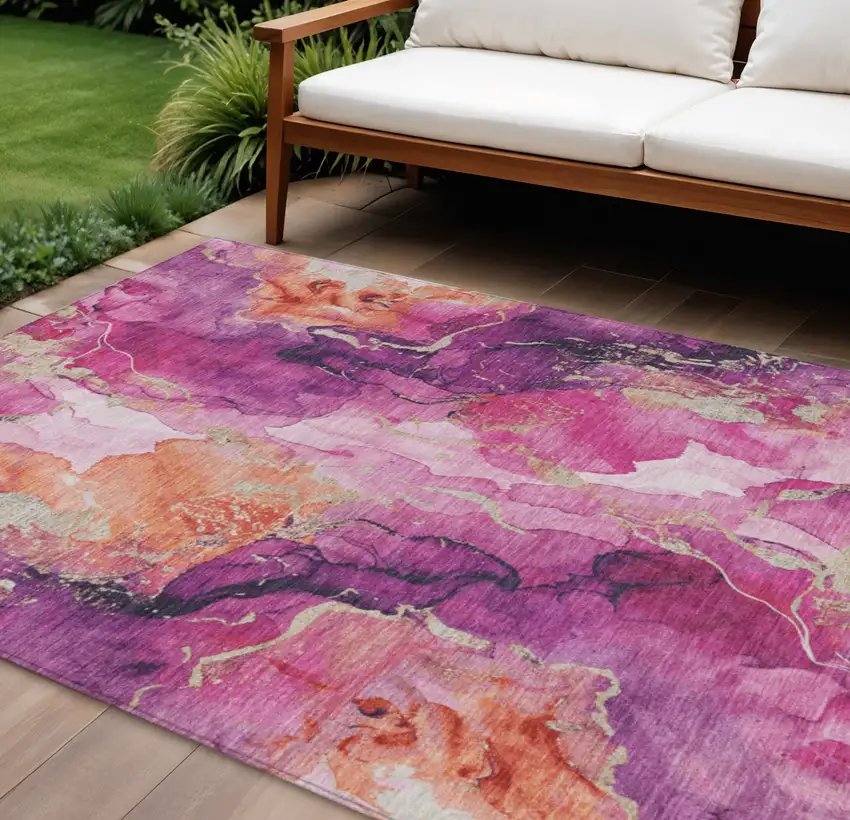 Ruby Red And Purple Abstract Washable Indoor Outdoor Area Rug Photo 2