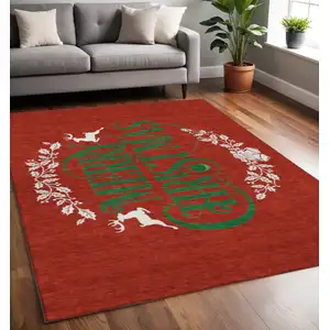 Photo of Ruby Red Green And Ivory Geometric Washable Area Rug With UV Protection